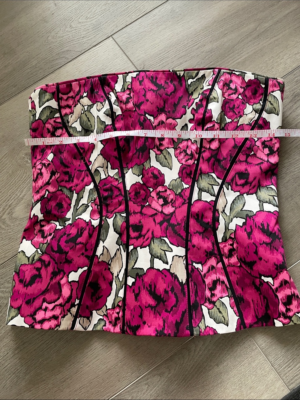 White House Black Market Strapless Floral Peplum Top in Fuchsia and White - Picture 4 of 11